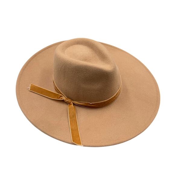 Scala Calista OS Wool Felt Wide Brim Velvet Ribbon Tie Tan Adjustable Fedora Hat main image 2